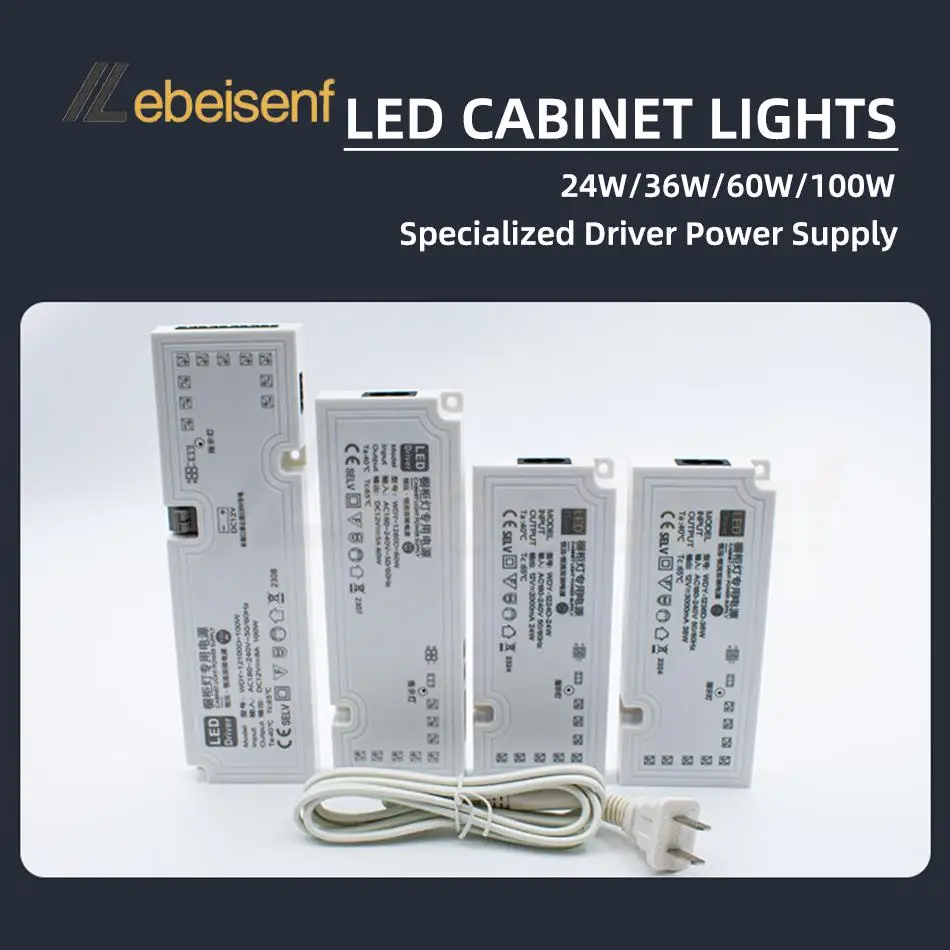 LED Cabinet Light Strip Light Transformer DC 12V 24V Lighting Power Supply DuPont Port Driver 24W 36W 60W 100W EU/US Plug Cable