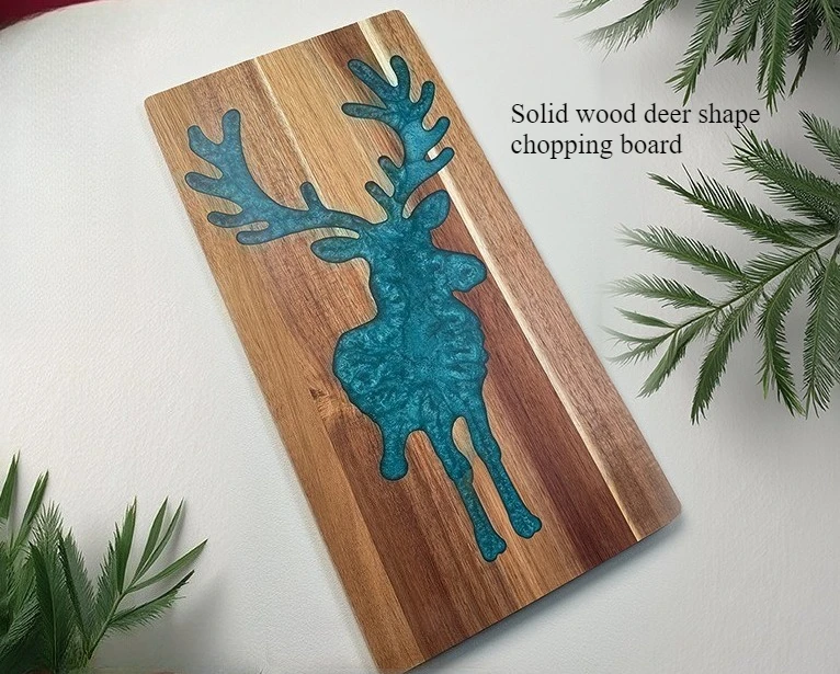 

Christmas Elk Resin Cutting Board - Rosewood Cheese Platter for Steak & Fruit, Holiday Charcuterie Board with Wooden Stand