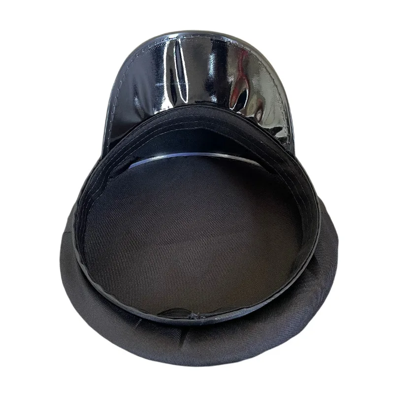 Sombrero militar con visera del ejército, gorra de policía de tapa plana, ala de cuero negro, cuero bordado, juego de rol, tapa plana 8M256