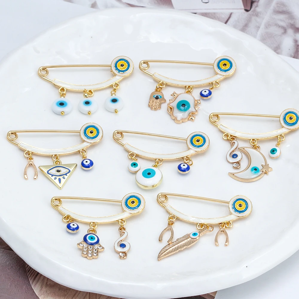 Lucky Eye Drop Oil Turkish Evil Eye Brooch Fatima Hand Moon Butterfly Brooch Pin broches para ropa mujer broche femme bijoux