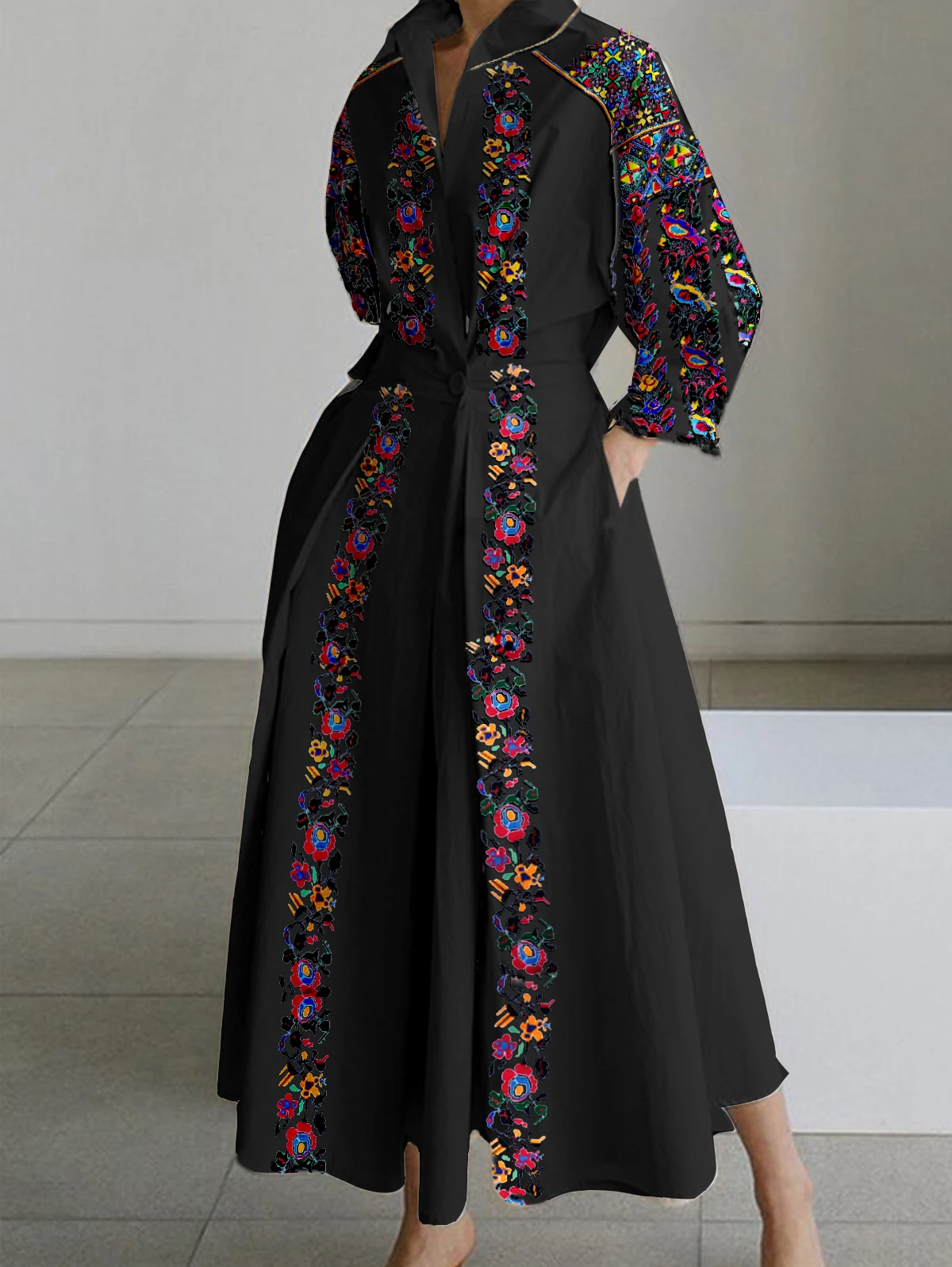 Floral Printed Vintage Shirt Dress Turn Down Collar A-Line Casual Elegant Plus Size 3/4 Sleeve Fashion Retro Streetwear Dresses