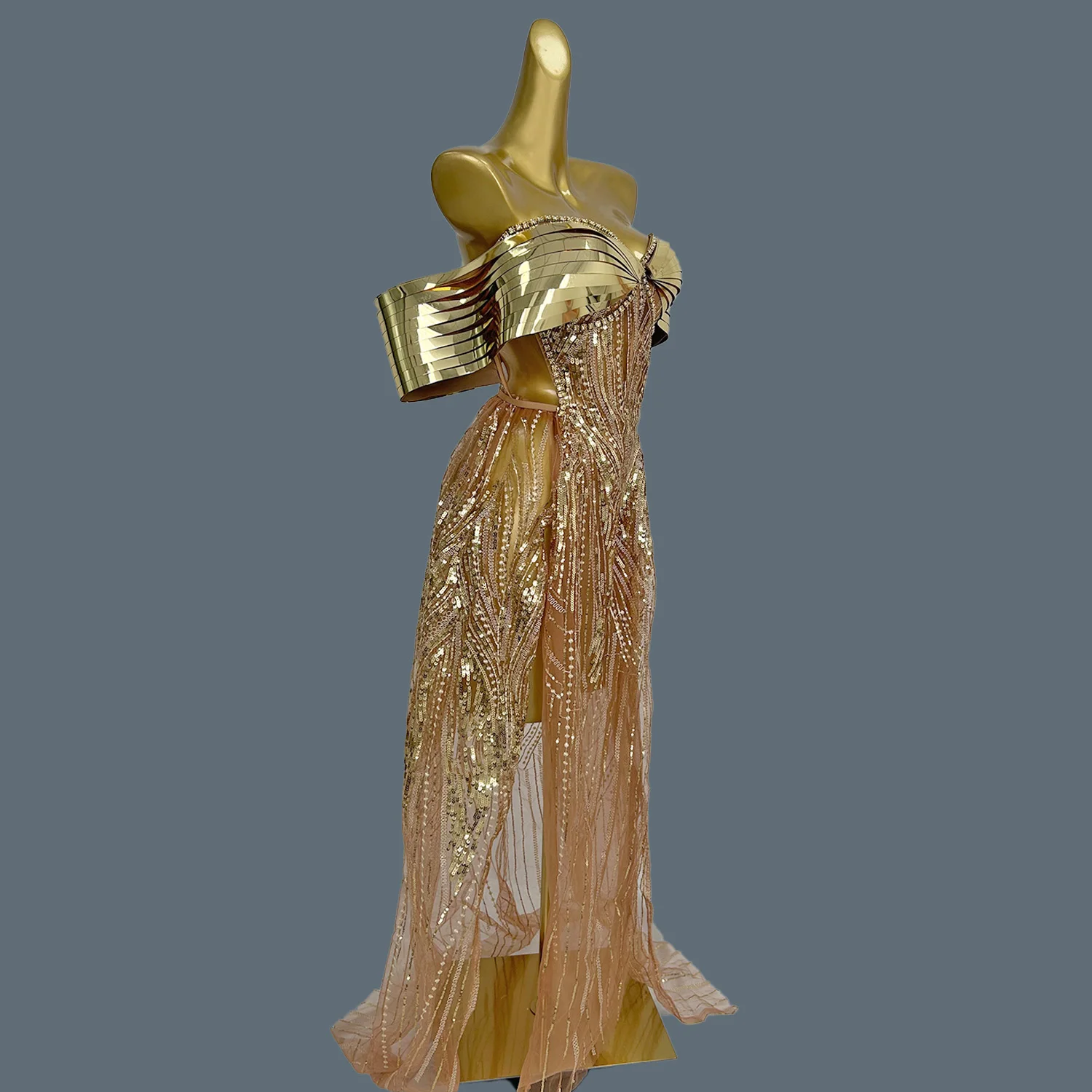 

Sexy Sequins Mesh See Through Wedding Evening Gown for Women Birthday Party Dress Singer Show Stage Wear Photo Shoot Dress Qifei