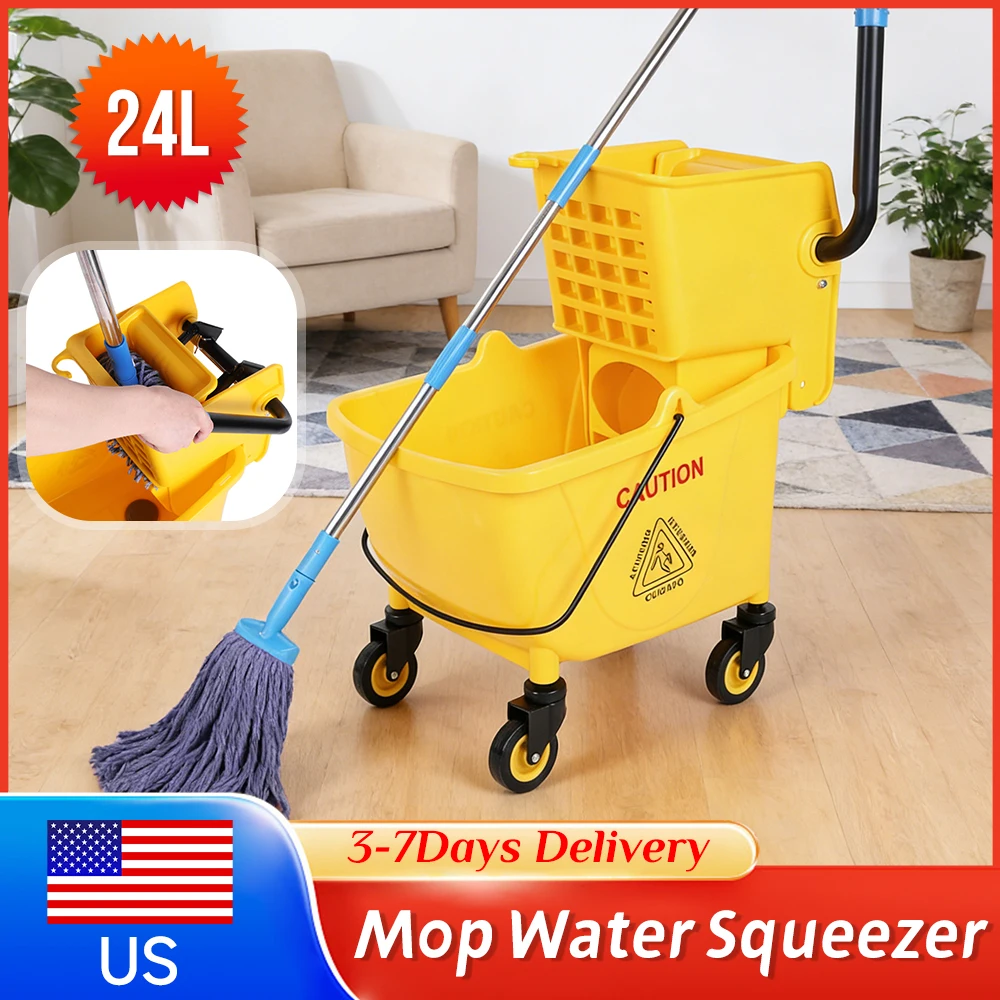 

24L Large Capacity Mop Bucket with Wheels Squeezing Water Anti-Slip Cleaning Trolley for Home Hotel Hall Sanitary Cleaning Kits