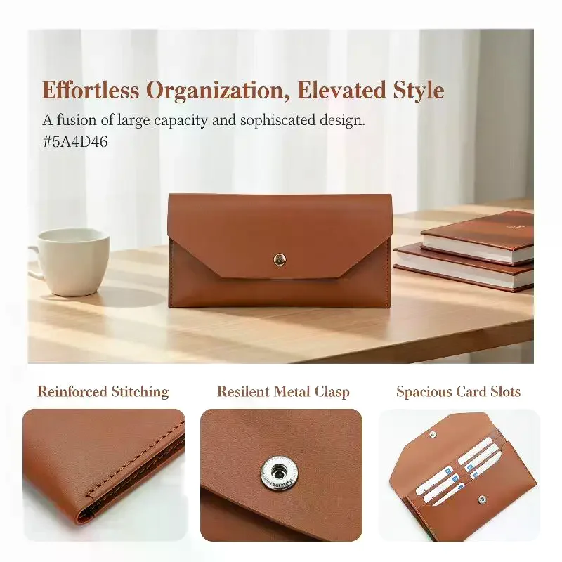 Envelope Wallet PU Leather Cash Envelope Wallet Classic Fashion Women's Wallet Ferrule Name Card Holder