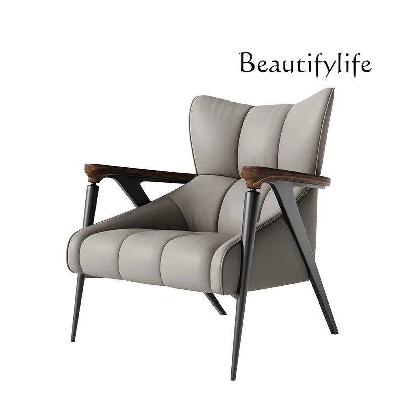

Premium leisure chair living room large flat leather single chair light luxury Italian minimalist sofa chair