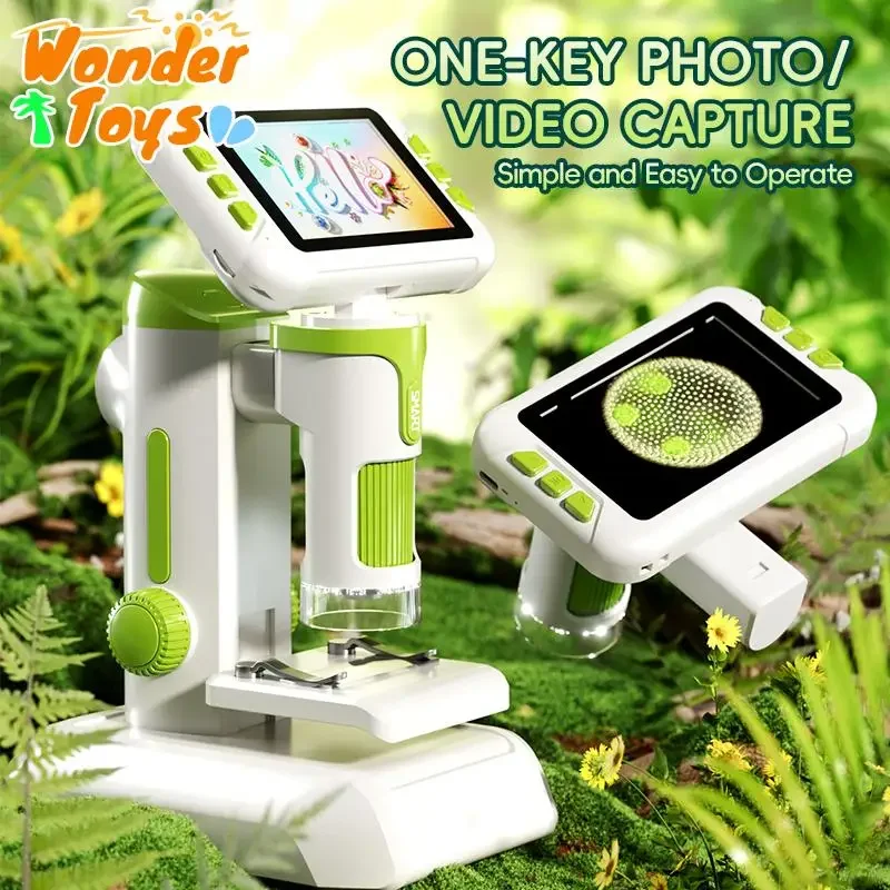 3 ใน 1 กล้องจุลทรรศน์เด็ก 1600X เด็กการทดลองวิทยาศาสตร์มือถือ Biological Laboratory กล้องจุลทรรศน์การศึกษาการสอนเกม