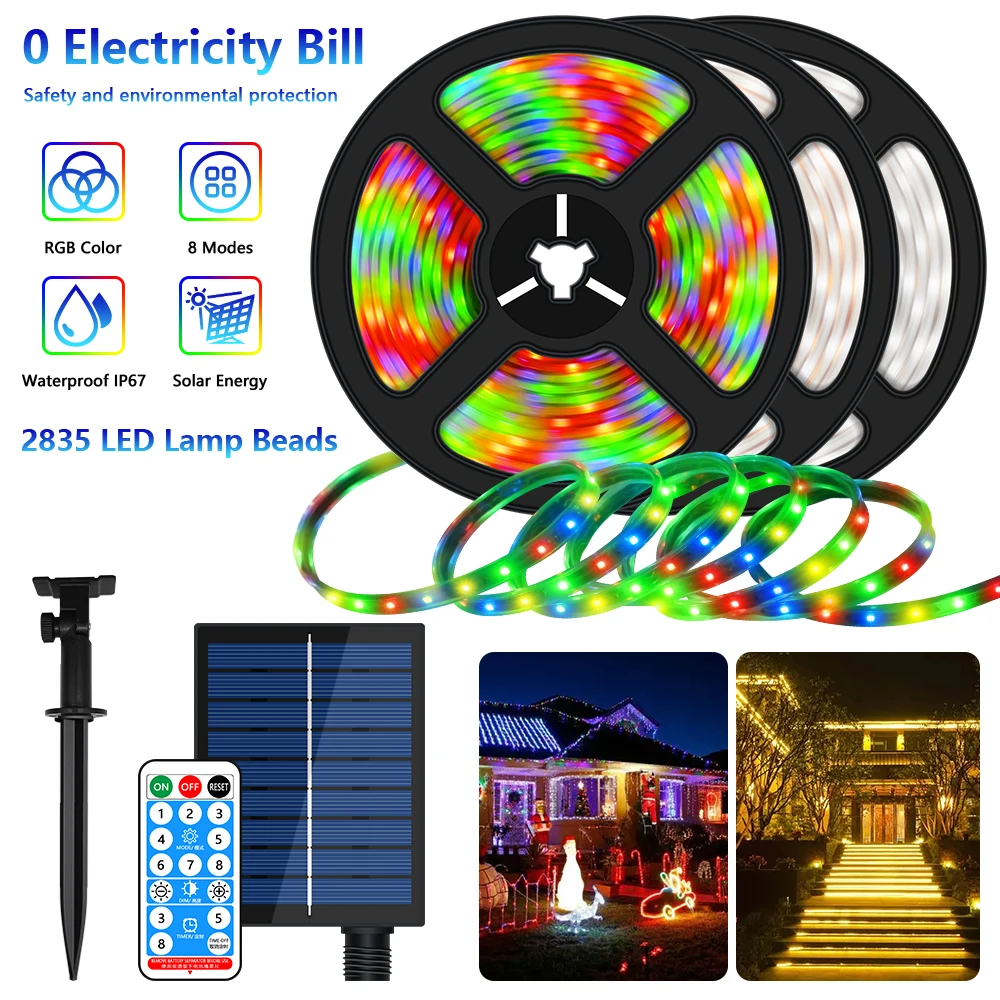 

Solar LED Strip Light 8 Modes Christmas Colorful Fairy 5M 10M IP67 Waterproof Atmosphere Solar Patio Garden Decoration