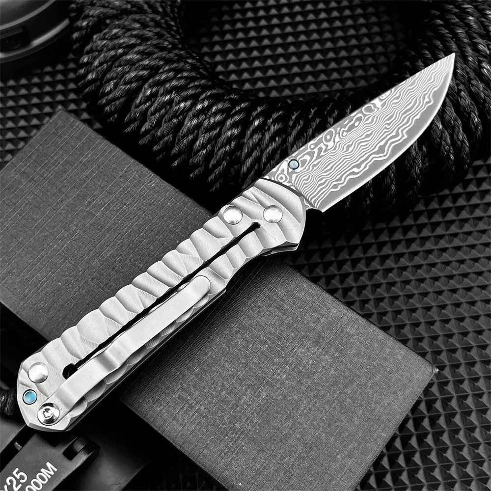 سلامة فائدة دمشق الصلب للطي سكين جيب عالية الجودة سبائك التيتانيوم مقبض في الهواء الطلق سكاكين الصيد أداة التكتيكية