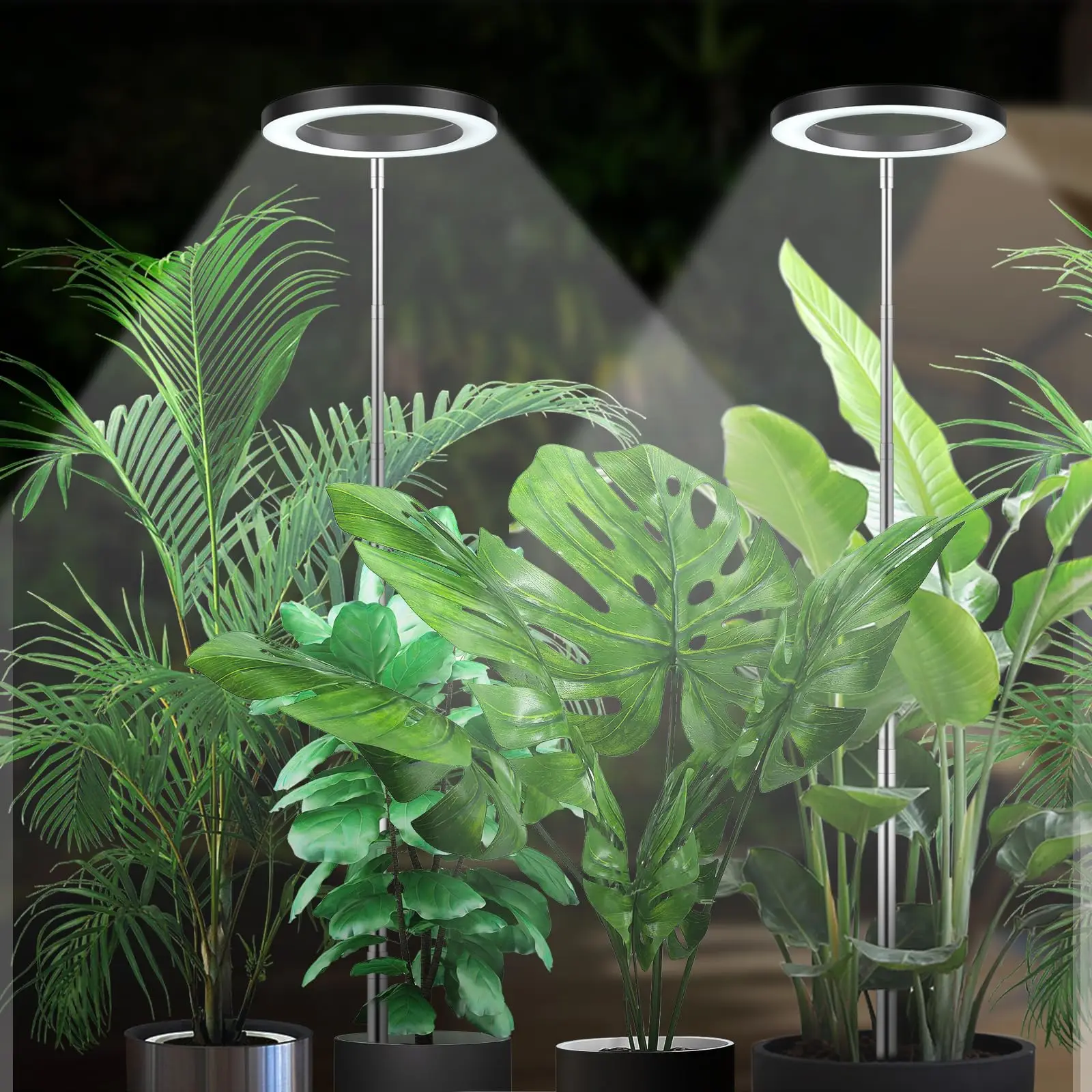 ضوء نمو النبات، ارتفاع قابل للتعديل مع مؤقت تشغيل/إيقاف تلقائي 3H/9H/12H، سطوع 10 عاكس للضوء، مثالي لإضاءة النباتات المكتبية المنزلية