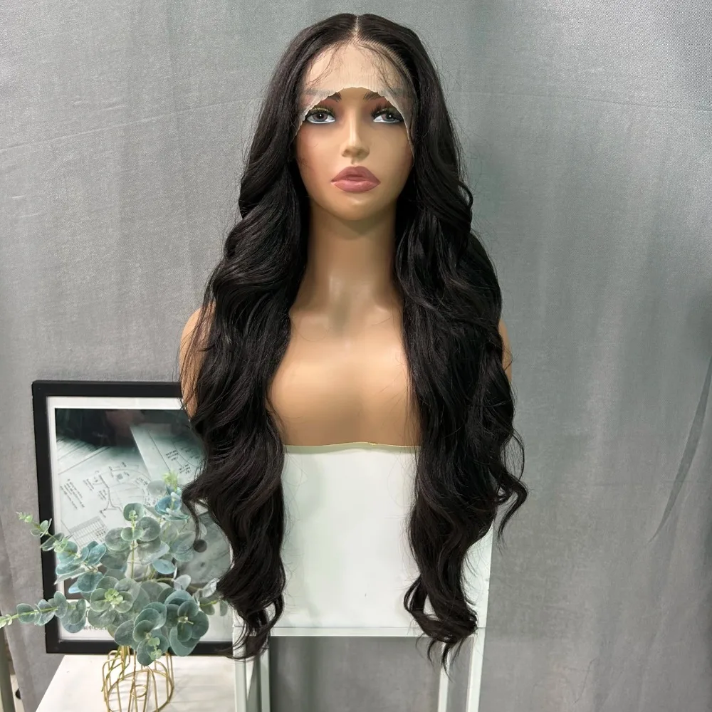 X-TRESS Synthetic Lace Front Wig for Black Women Dark Brown Wigs Elegant Long Body Wave Pre Plucked Natural Hairline Lace Wigs