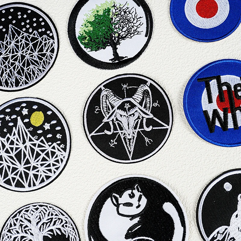 Circular Abstract Iron On Patch Animal Starry Sky Adhesive DIY Decorative Clothes Backpack Embroidered Round Badge