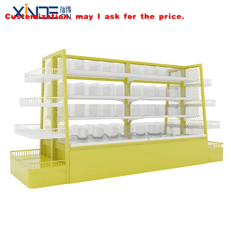 

на заказ.XINDE односторонняя стойка для супермаркета, витрина, изготовленная на заказ легкая железная металлическая витрина, стеллажи из парфюмерной проволоки