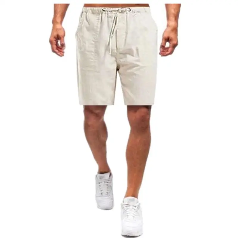 Shorts masculinos de linho de algodão elástico, meia calça casual solta, trabalho monocromático, moda coreana, novo verão, 2024