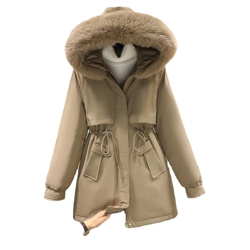 Winter Women Hooded Parka Jacket 2024 New Fashion Long Coat Wool Hooded Parkas Slim With Female Fur Collar Warm Loose Overcoat