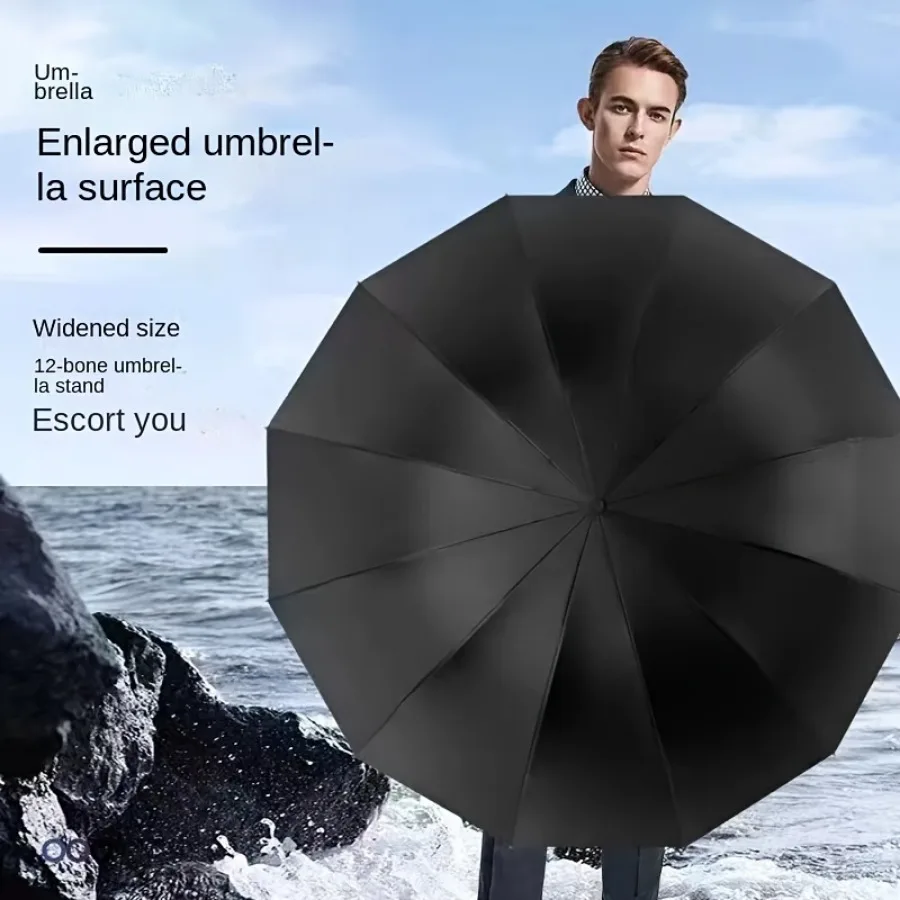 Extra Large 12 Ribs Waterproof Folding Umbrella Unisex, Reinforcement Umbrella For Both Rainy And Sunny Day For Students,1Pcs