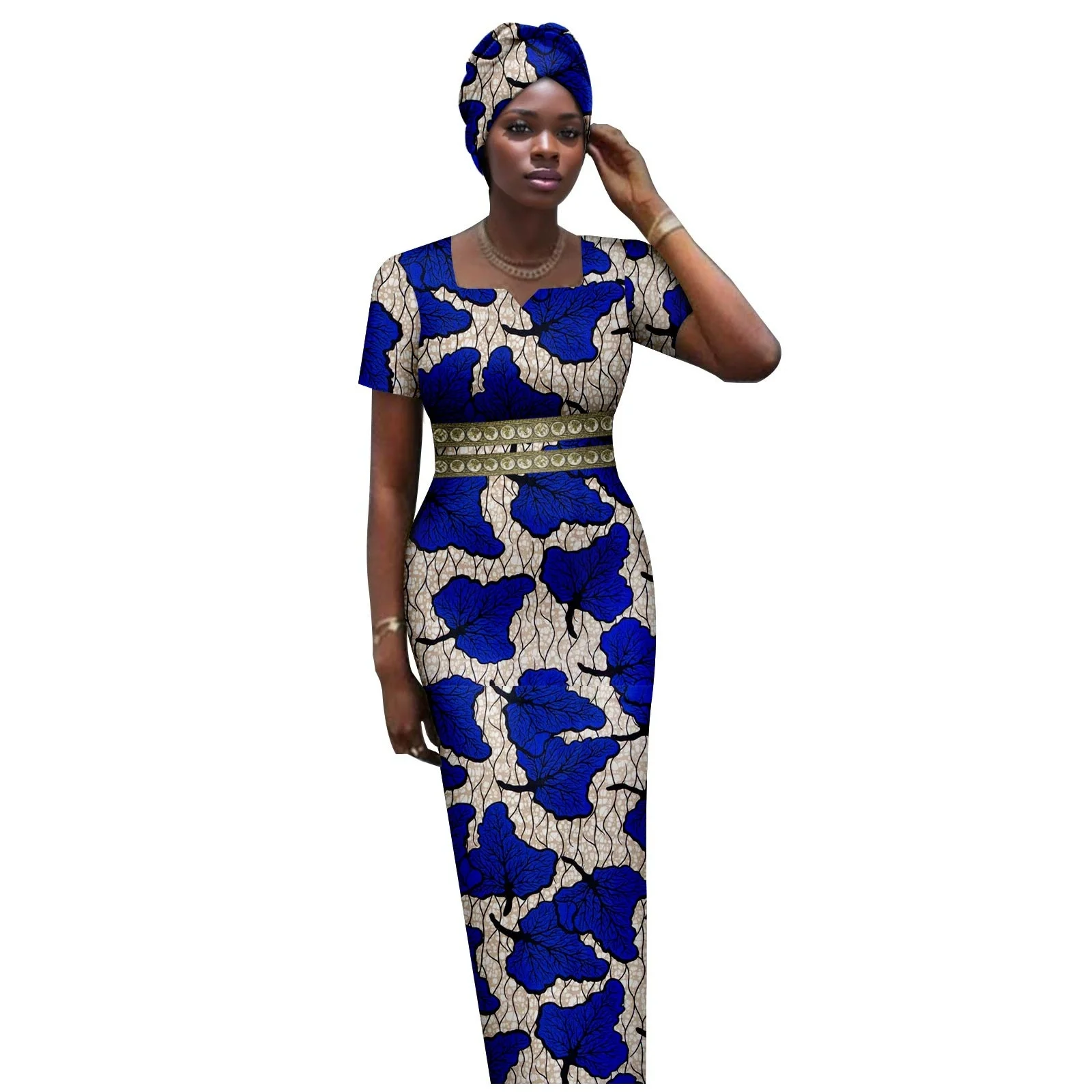 فساتين ماكسي أفريقية للنساء للحفلات بأكمام قصيرة فستان حورية البحر مع وشاح رأس أصلي لحفلات الزفاف أنقرة #5
