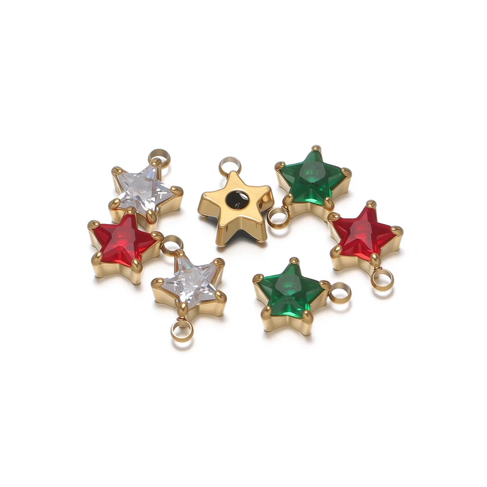 

5Pcs Stainless Steel Zircon Star Charms Gold Plated Pendants for DIY Fashion Jewelry Making Bracelet Necklace Earrings Supplies