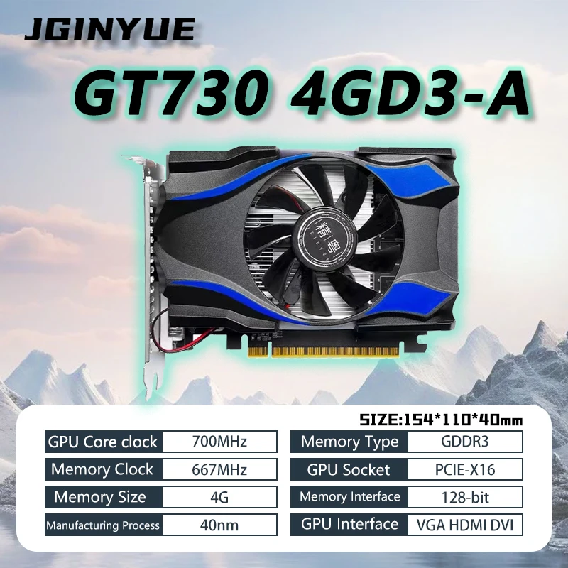 

JGINYUE Geforce GT730 4GB Graphics Card GDDR3 GPU 128Bit HDMI VGA DVI PCI-E 3.0 Desktop Daily Office/TV STB/Monitor