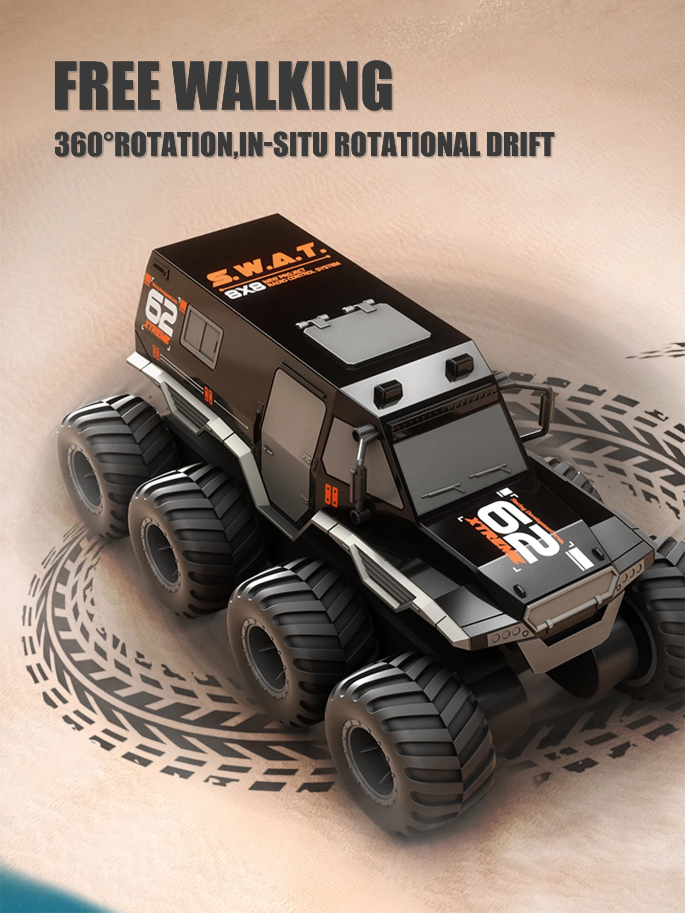 8x8 2.4G Amphibious 8wheel Remote Control Car Large Foot Off-road Climbing Vehicle Speed Racing Truck Waterproof Crawler Boy Toy