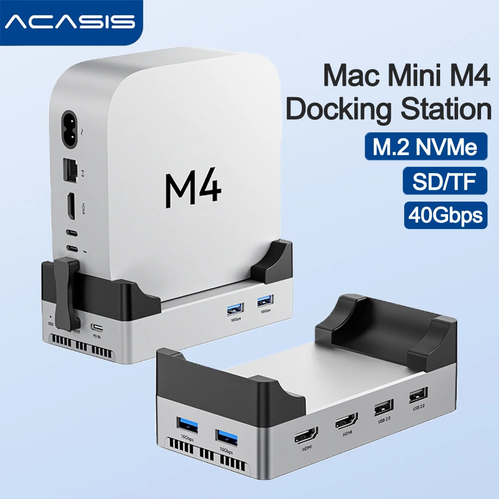 

ACASIS Mac Mini M4 Dock & Stand 40Gpbs 8-IN-1 Docking Station USB-C Hub With Thunderbolt 4/3 M.2 NVMe SSD Case 4K 60HZ TF/SD