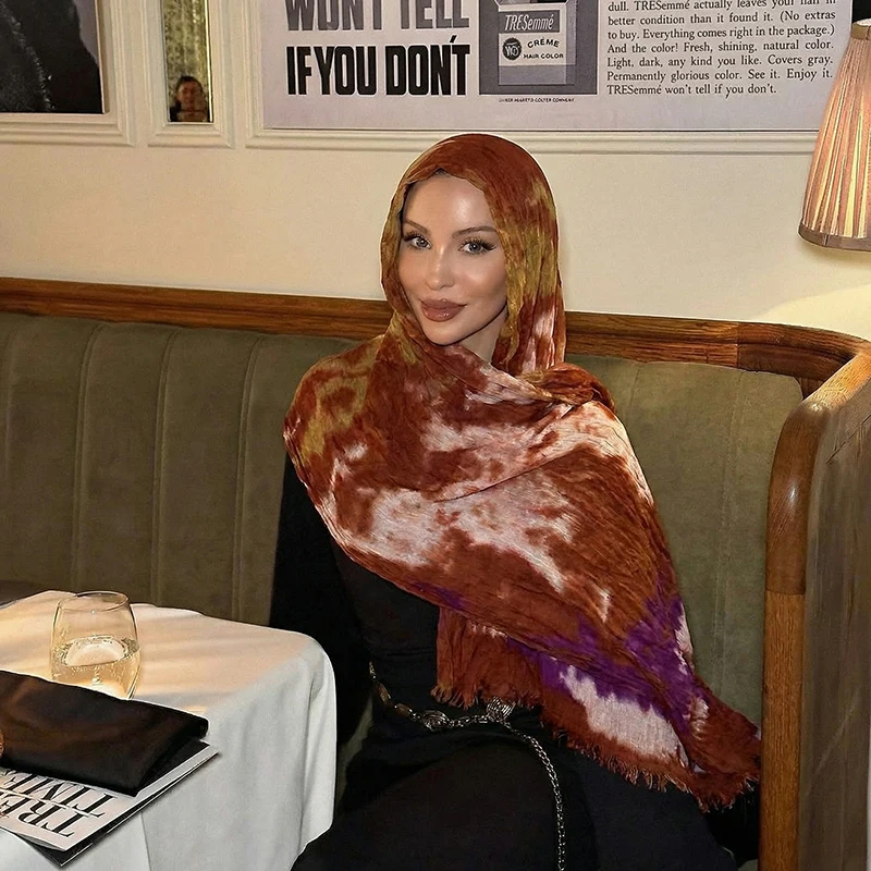 Muslim Modal Hijab Women Ramadan Watercolour Floral Print Scarf Bohemian Soft Breathable Shawl Wrap Islamic Turban Headscarf view 3