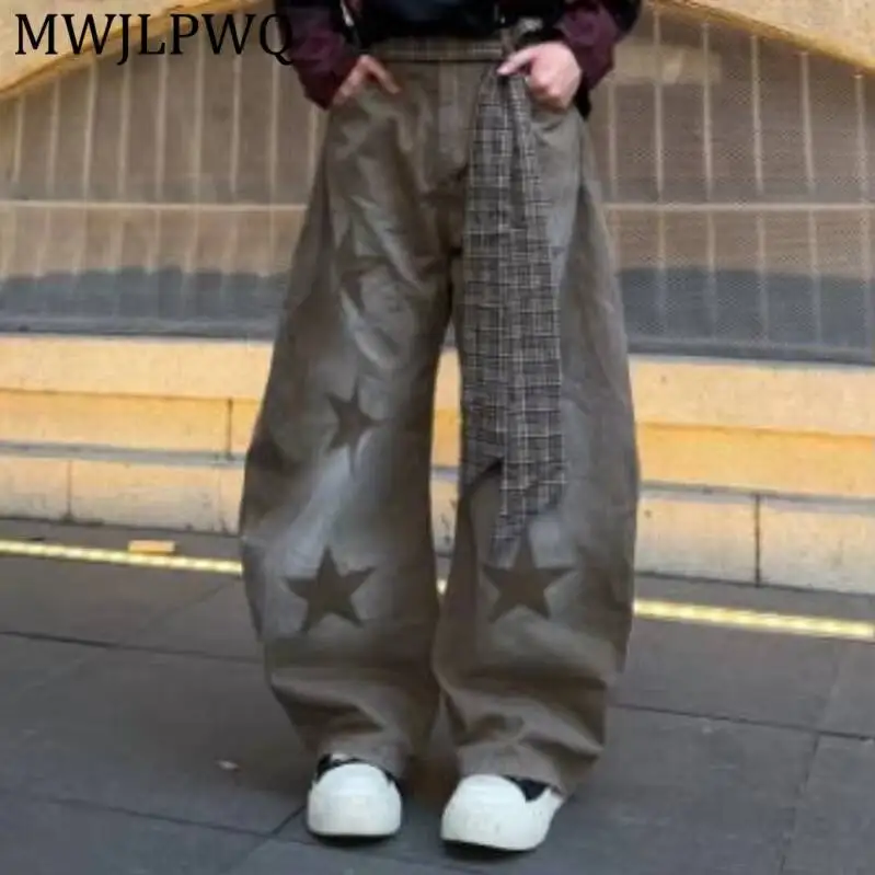 MWJLPWQ American Retro Distressed Printed Wide-Leg Casual Pants For Men Women 2026 Autumn Loose Street-Style Curved Pants 17000