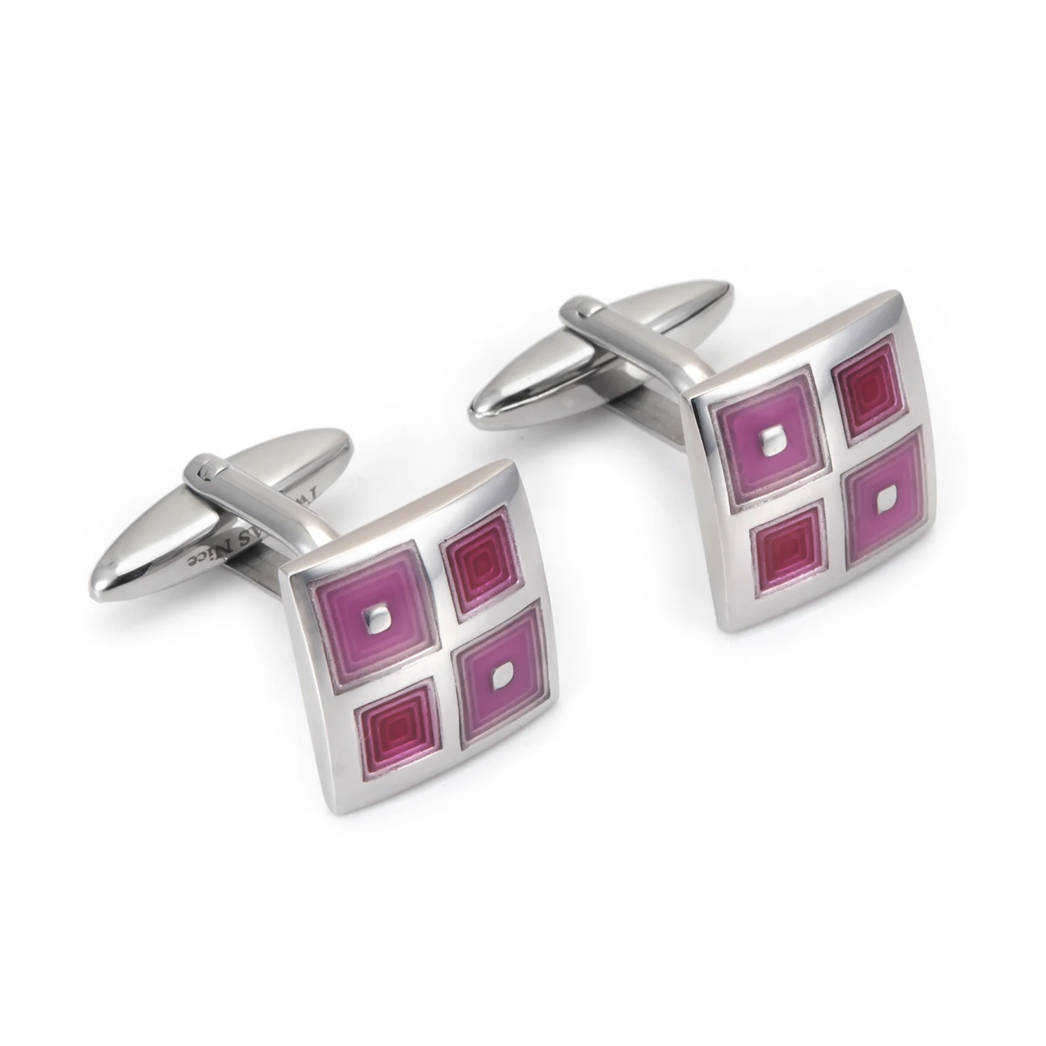 Wollet Men Pink Square 316L Stainless Steel Cufflinks Uniforms Shapes Simple Layout Installat Birthday Gift for Dad Him