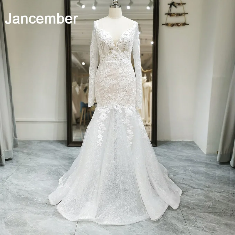 

Jancember Luxury Ball Gown Wedding Dress For Women 2024 Bride Long Sleeve Princess Mermaid Wedding Gown Vestidos De Novia