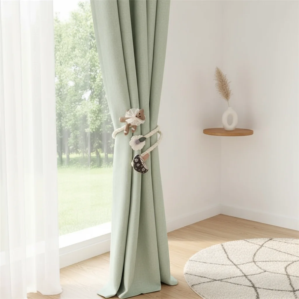 2 قطعة الدب الكرتون لطيف وزهرة رباط للستائر ، محبوك ربطات الستائر الناعمة ، حبال الستار ديكور المنزل على شكل قلب بناتي