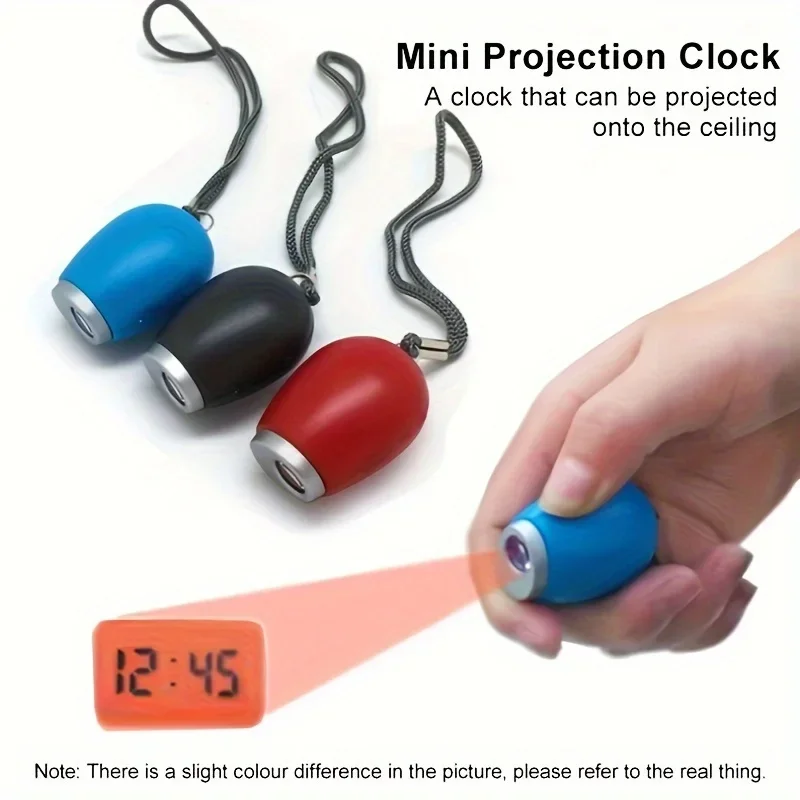 Mini Portable Projection Clock Keychain LED Digital Display Oval Plastic Alarm Clock for Traveling Business Trips
