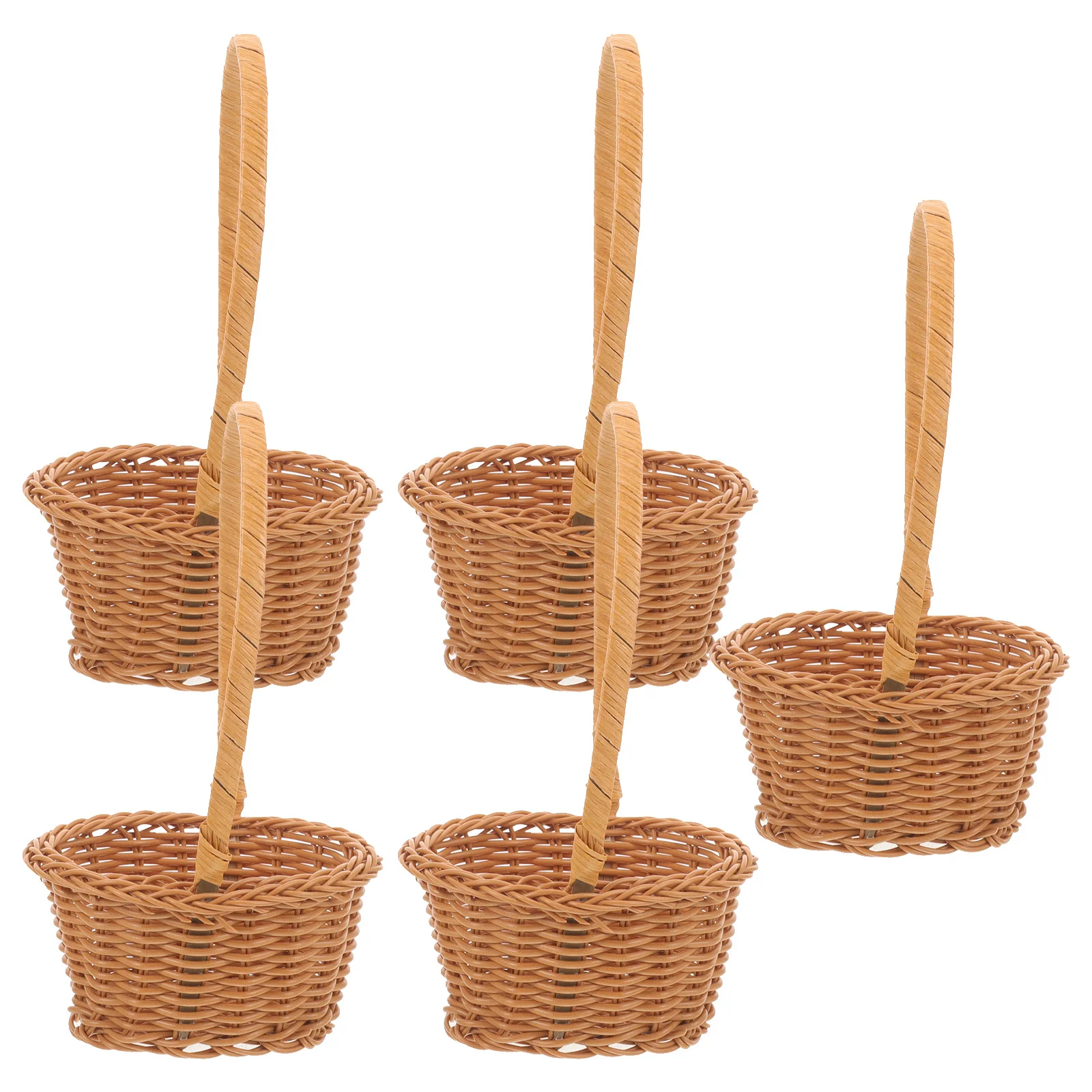 

5pcs Egg-Shaped Woven Flower Plastic Storage With Handle For Home Decor Small Woven Basket Handheld Storage Basket