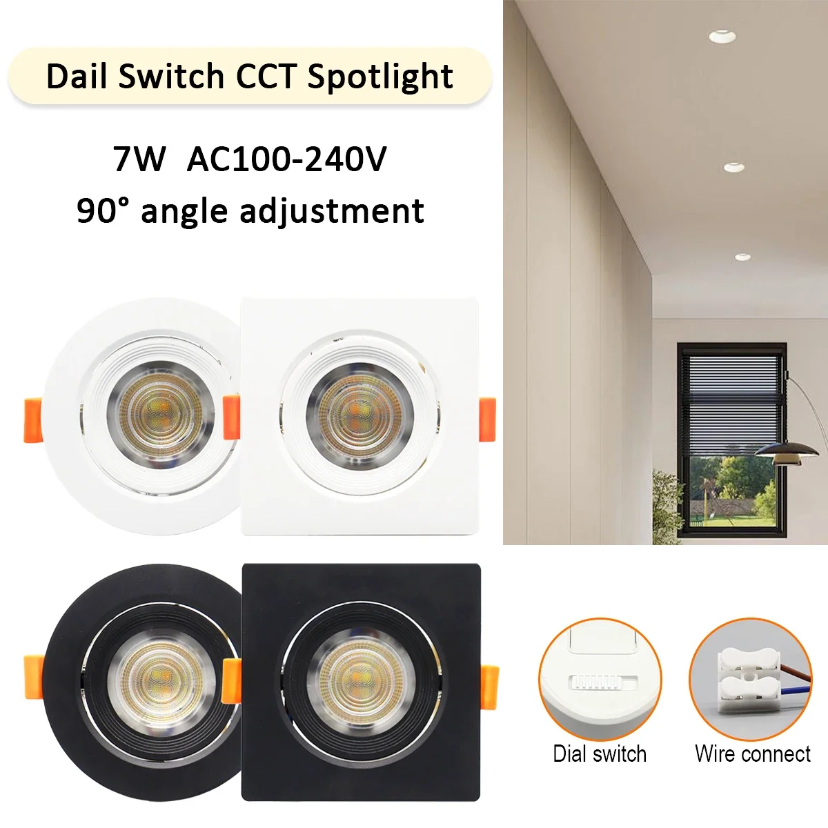 4pcs Adjustable angle LED ceiling spotlight 38degree AC 220V 120V CCT embedded white Downlight 7W for Livingroom home decoration