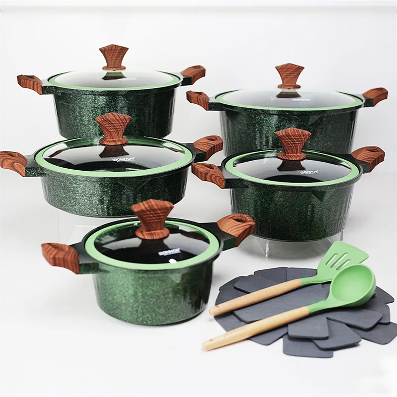 American Standard 15-Piece Cooking Set 20-32CM Casserole 28CM Shallow Stockpot Family Size Meal Kitchenware Wholesale