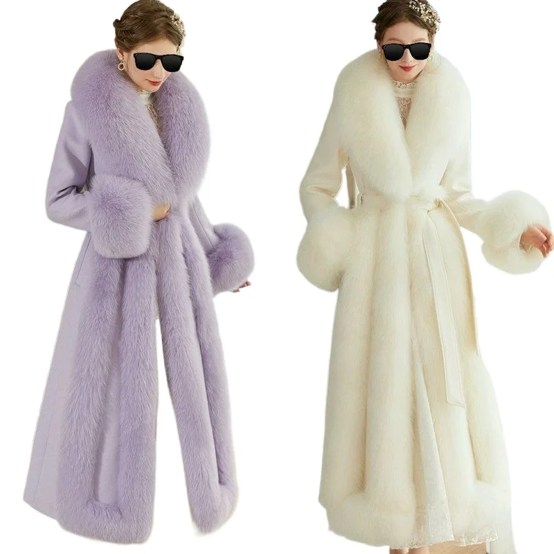 

2026 Internet Celebrity Fur Collar Celebrity Coat Wool Robe Fox Fur Imitation Fur Jacket High Appearance Level New Woolen Coat