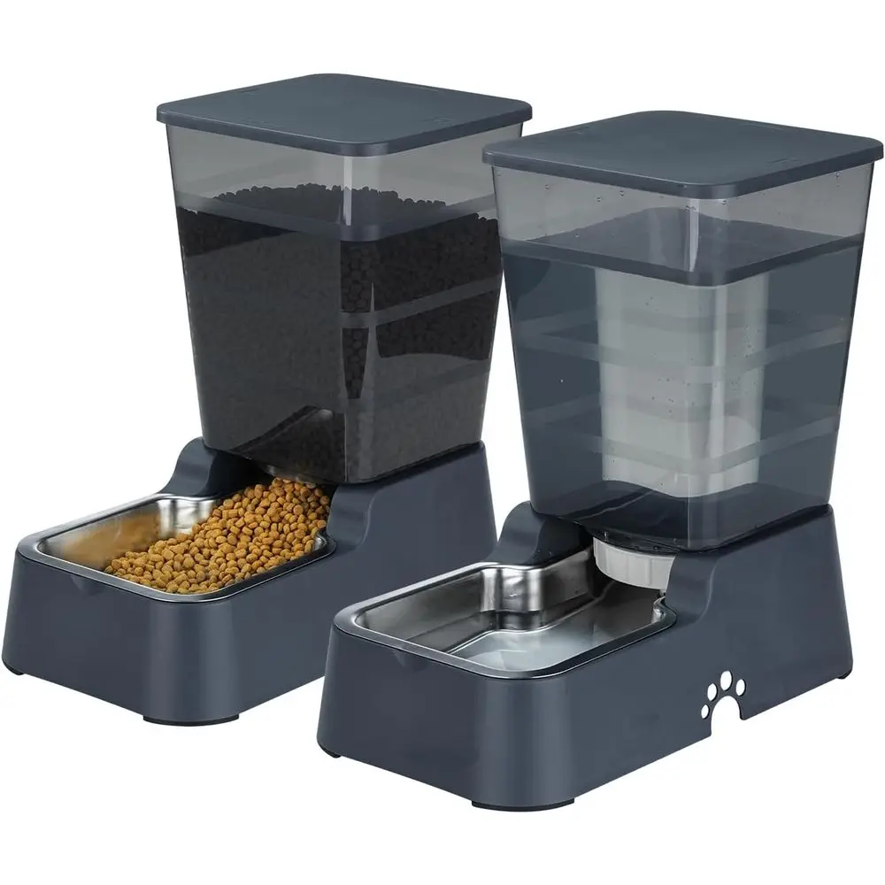 

Automatic 5.4L Pet Waterer, Gravity Stainless Steel Water Dispenser, Large Capacity Feeding Bowls for Cats and Dogs (Black)