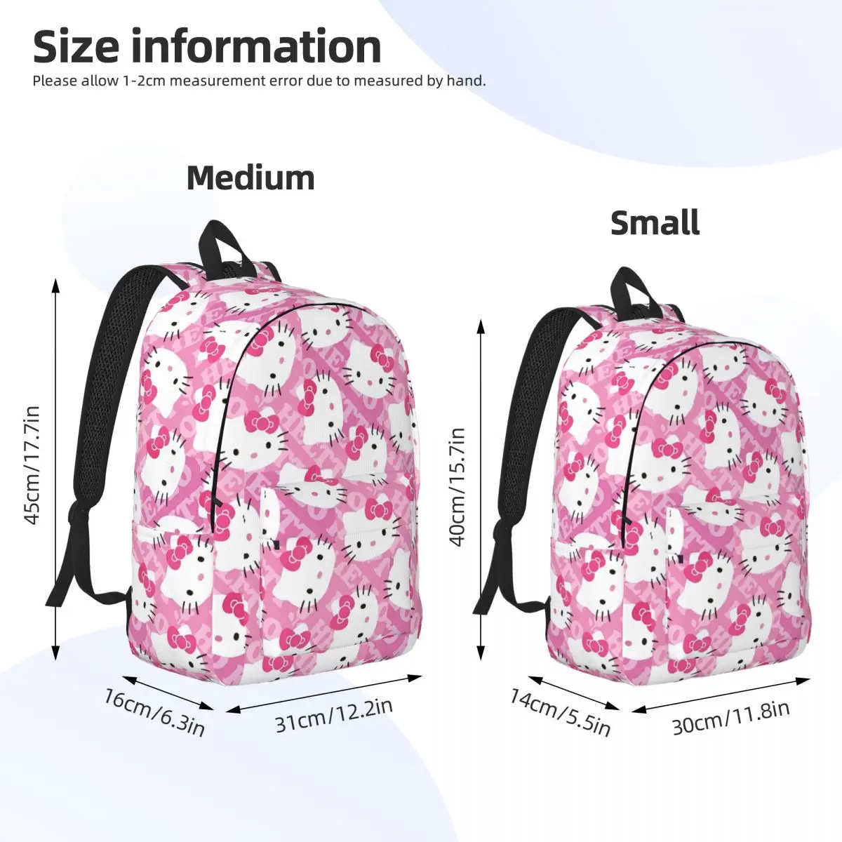 Hello Kitty Head Printing Backpack for Men Women Teenage High School Work Daypack College Canvas Bags Outdoor