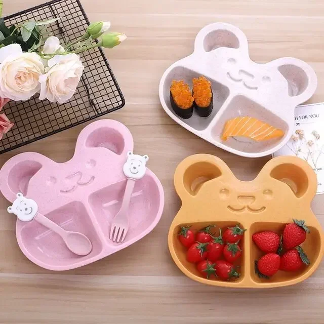 

Wheat Straw Bowl Set Children's Tableware Set Cute Cartoon Bear Bowl Spoon Fork Children Dishes Tableware Kids Feeding Bowls