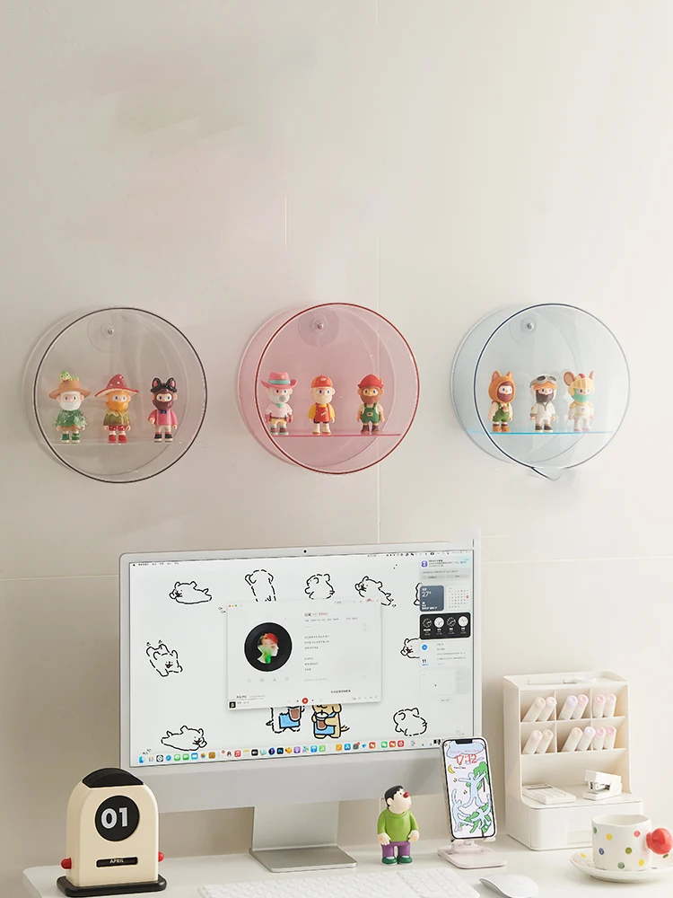 Round Acrylic Wall Mounted Figurines Display Case,Display Cabinet Shelf for Collectibles,Storage Display Box for Pop Figures