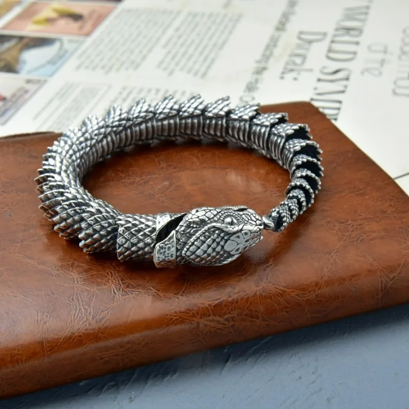 Vintage Snake Bangle, Chinese Zodiac Serpent Design, Minimalist Unique INS Trend Jewelry