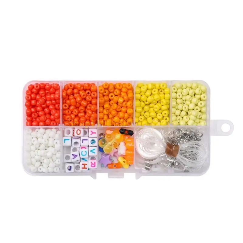 Charm Detail Jewelry Making Set in Compartment Case with Round Craft Mix and Stretchy Cord for Bracelets Beading Project Use