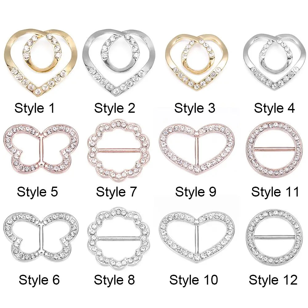 T-Shirt Clip Metal Rhinestone Buckle Heart Round Circle Scarf Ring Waist Buckle Silk Clasp Clothes Tighten Decorative Buckle