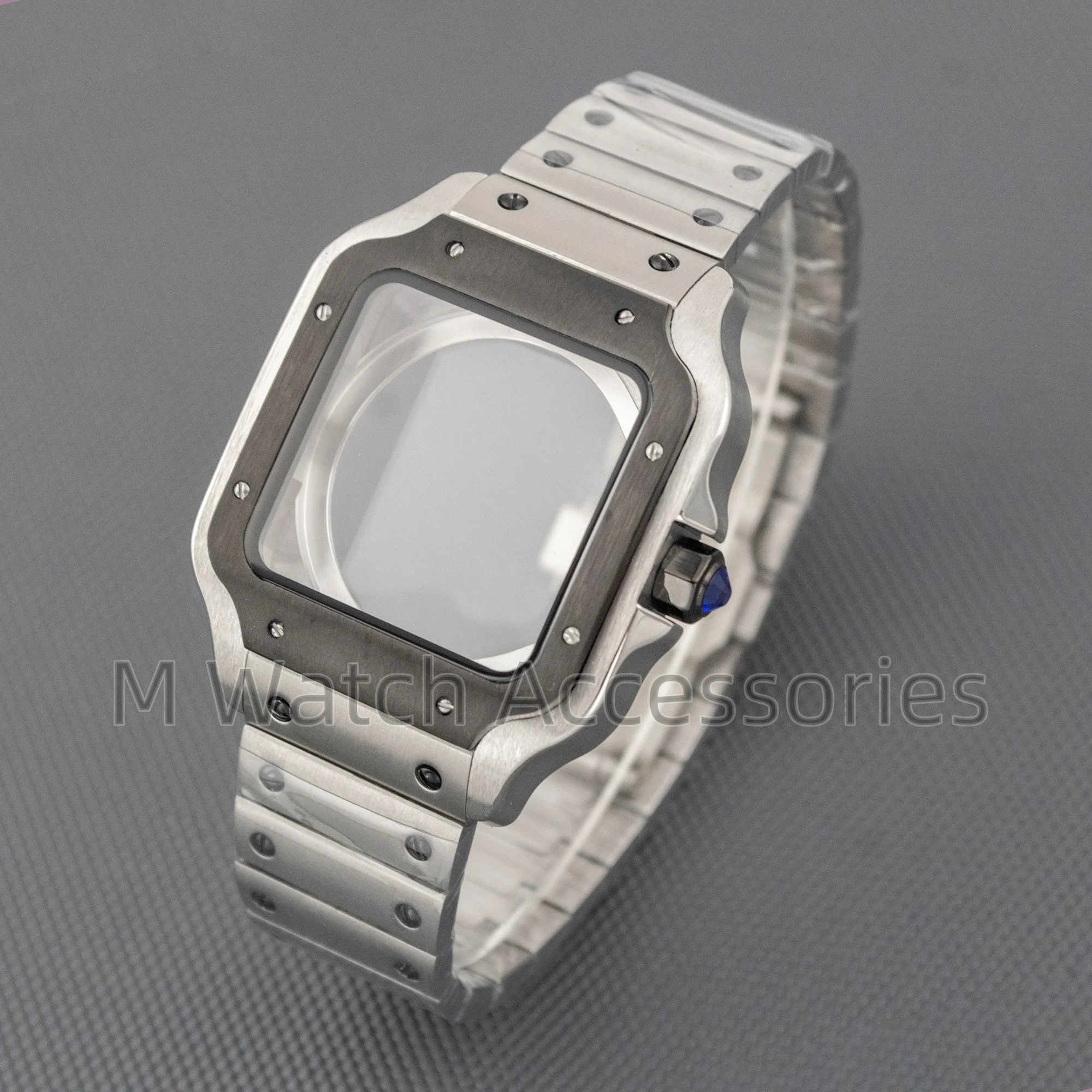 

PVD Black Silver 38mm Square Watch Case for Santos NH35 NH36 movement 27mm Dial Stainless steel Waterproof Men Watch Case Parts
