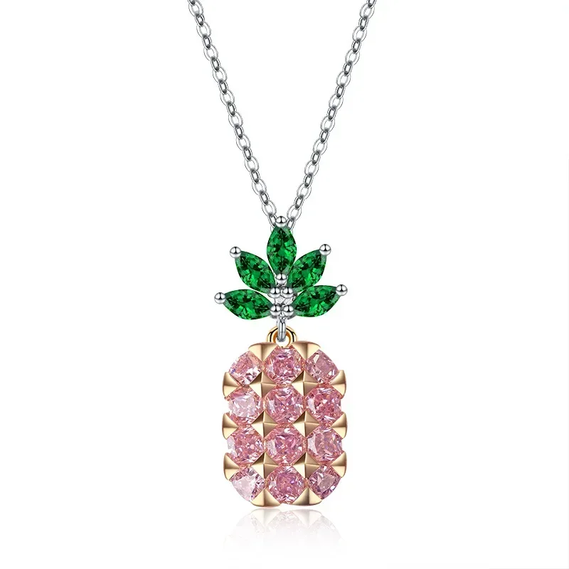 

New Cute Fruit Pink Pineapple Pendant Necklace pure desire Crystals from Austrian Fashion wild Fine Jewelry For Women Party