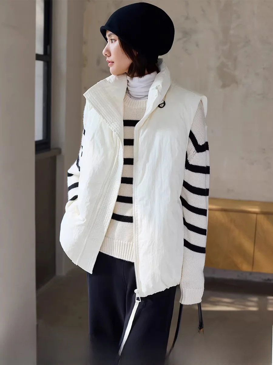 

Утепленный белый пуховый жилет-куртка для женщин, ветрозащитный, осенне-зимний, модный, на молнии, из нейлона