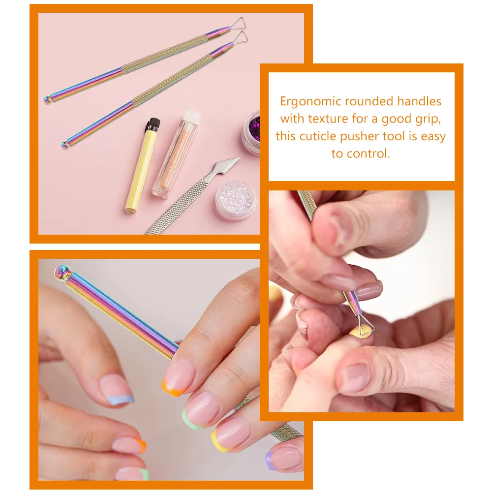 

2pcs Stainless Steel Manicure Tools Nail Remover Gel Polish Scraper Cuticle Pusher Lightweight Compact Salon Home Use