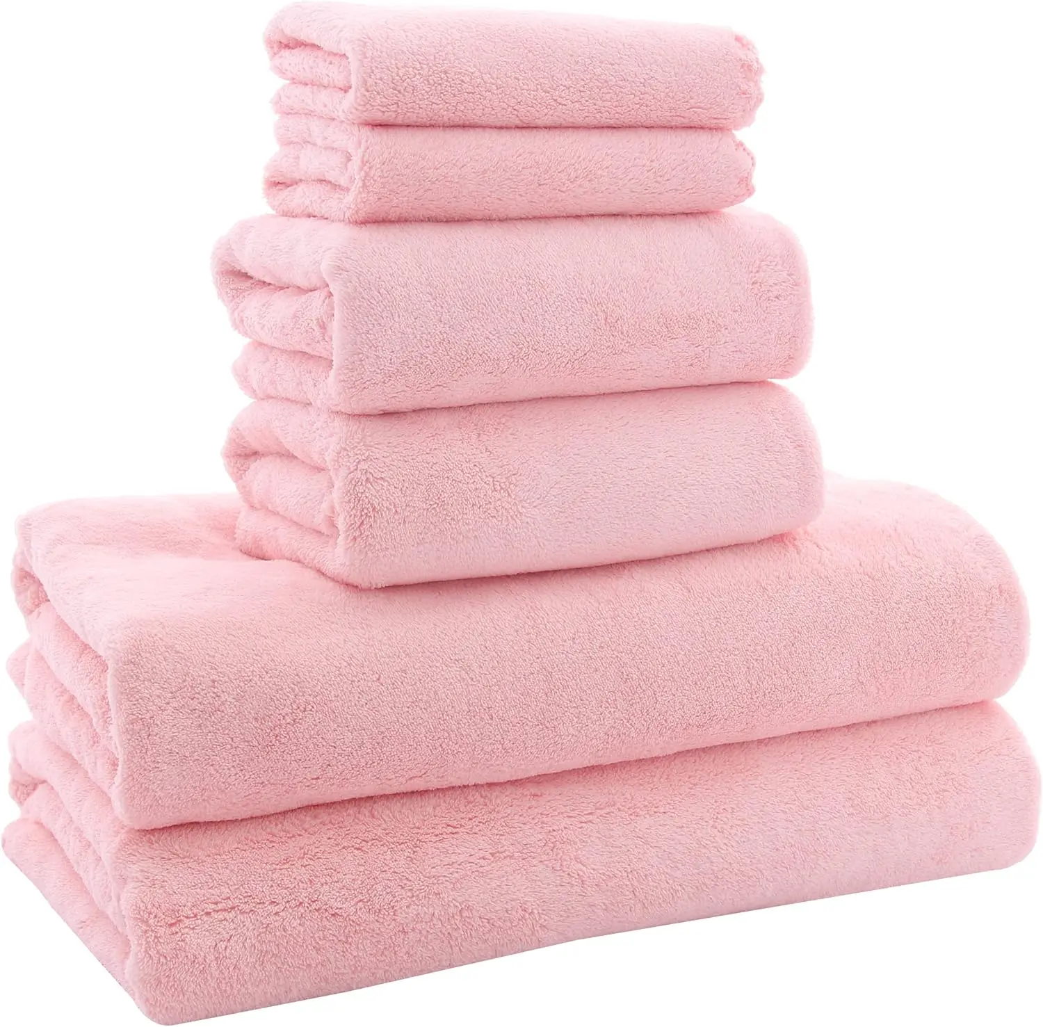 

Ultra Soft Quick-Dry Towel Set - 6 Pcs Microfiber Coral Velvet for Bath, Fitness, Travel (Pink)
