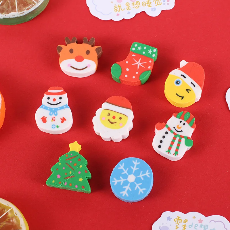 1~4Pc/ Per Pack Christmas Cartoon Gifts Children\'s Erasers Zipper Christmas Eraser Small Gift For Students Holiday Bonus Gifts