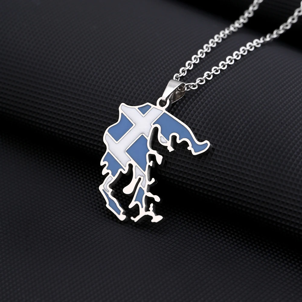 New Greece Map Flag Pendant Necklace For Women Men Gold Silver Color Stainless Steel Fashion Greek Jewelry Patriotic Gifts