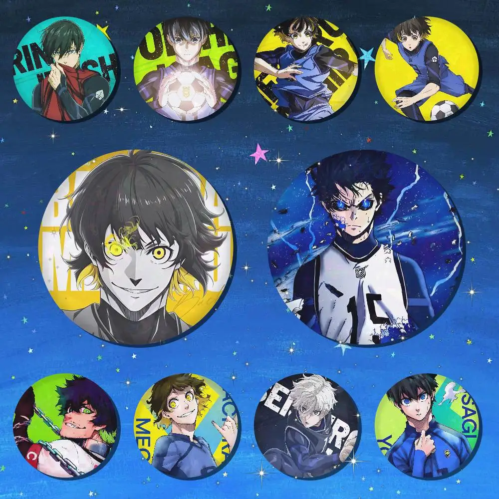 Anime B-Blue Lock Zinnblech-Brosche, Figuren-Icon-Abzeichen, handgefertigte Broschen zur Dekoration von Rucksäcken und Kleidung