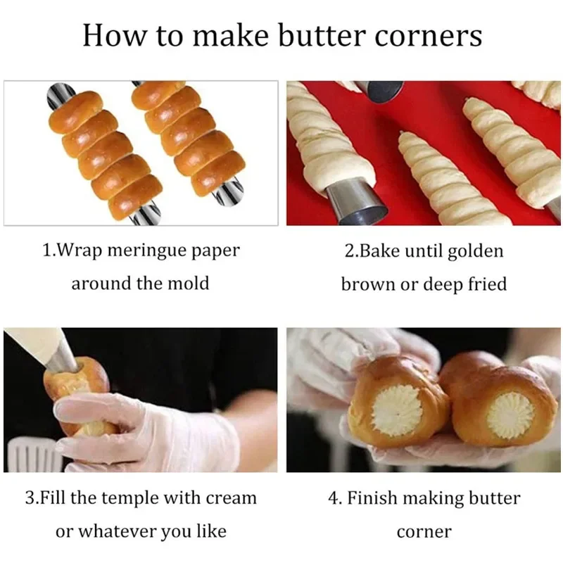 5/10pcs Kitchen Stainless Steel Baking Cones Horn Pastry Roll Cake Mold Spiral Baked Croissants Tubes Cookie Dessert Tool